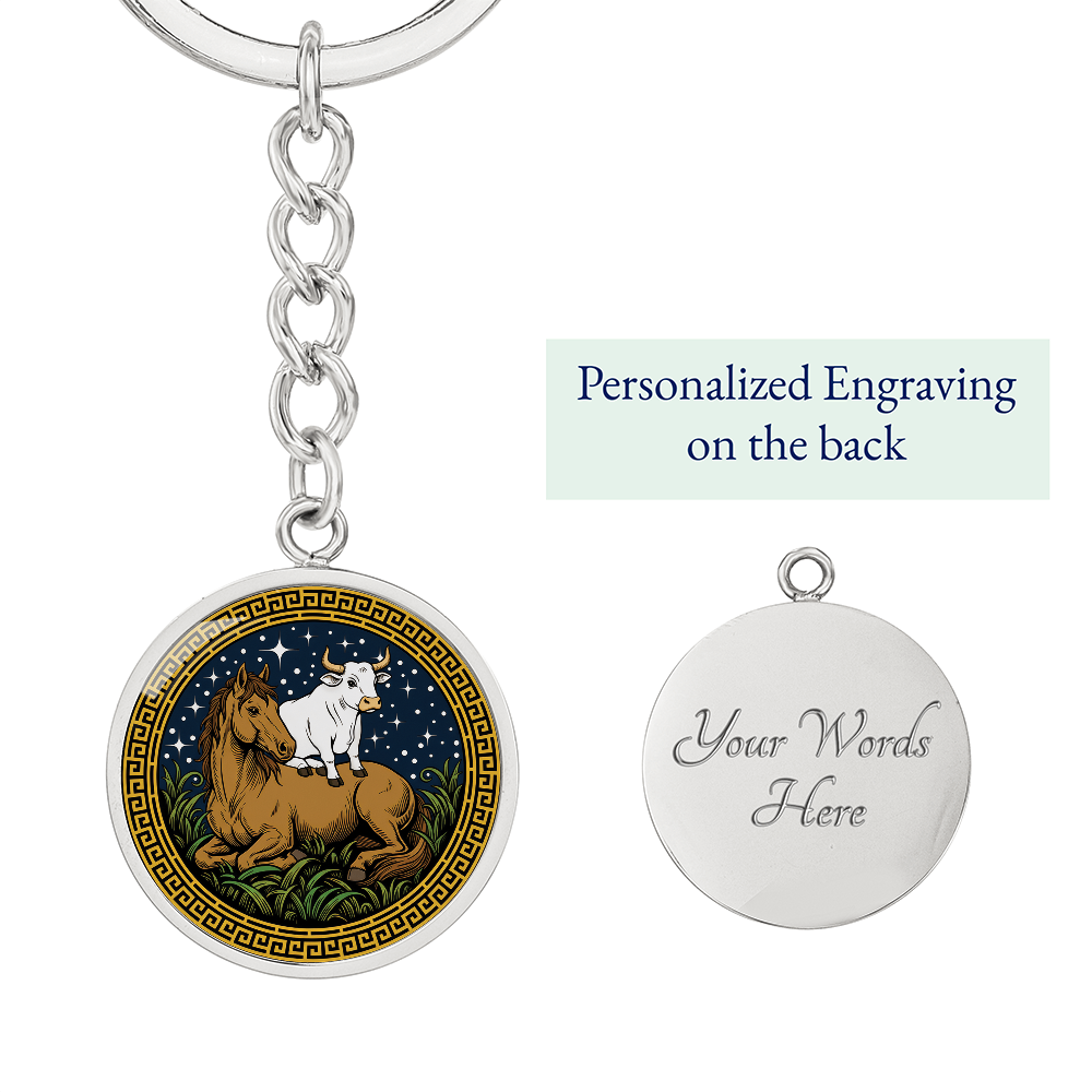 Ox and Horse Keychain - Couples Chinese Zodiac Animal Pendant Jewelry
