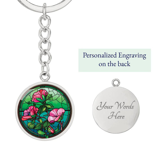 Sweet Pea Flower Keychain, Personalized April Birth Month Flower Jewelry, Gold Floral Charm Pendant Mothers Day & Birthday Gift For Her