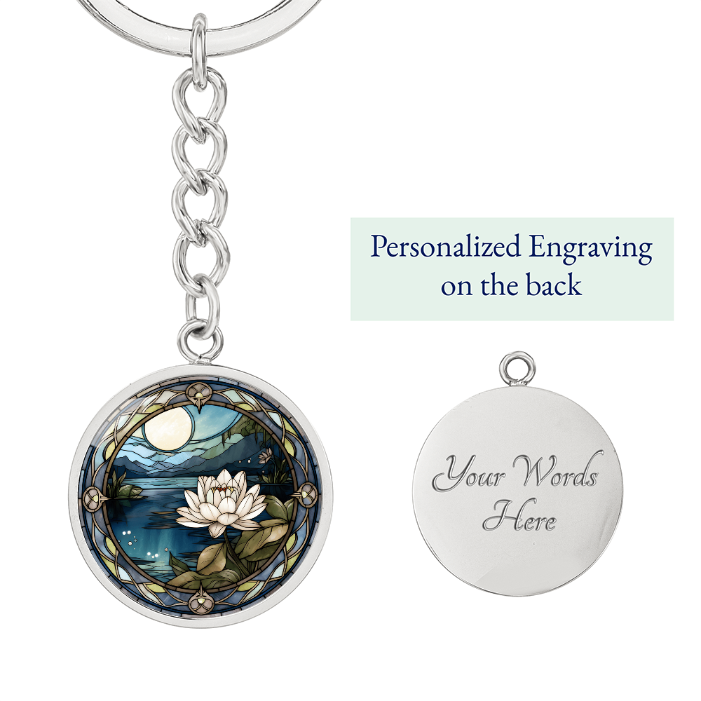 Water Lily Keychain - July Birth Flower Pendant Jewelry