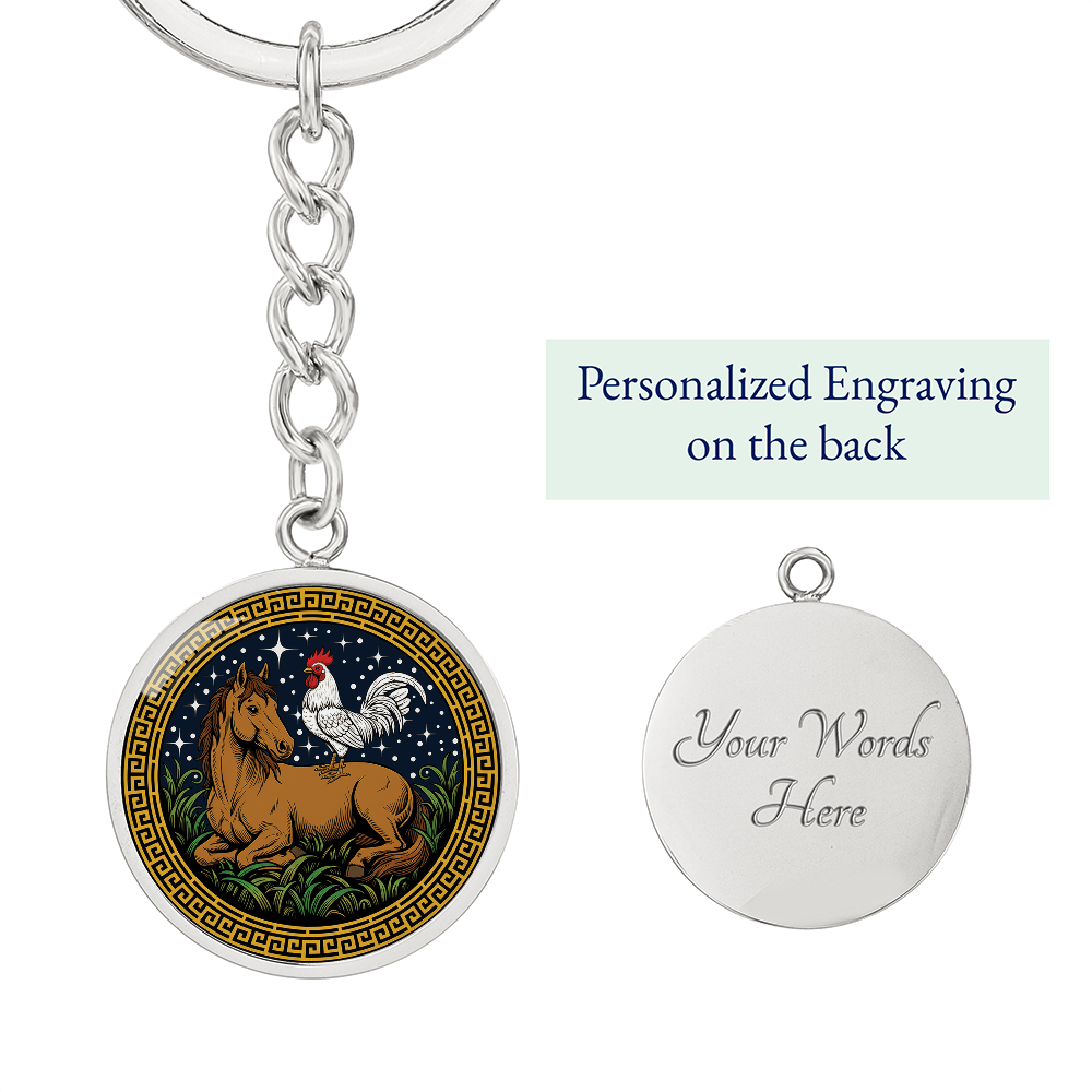 Rooster and Horse Keychain - Couples Chinese Zodiac Animal Pendant Jewelry