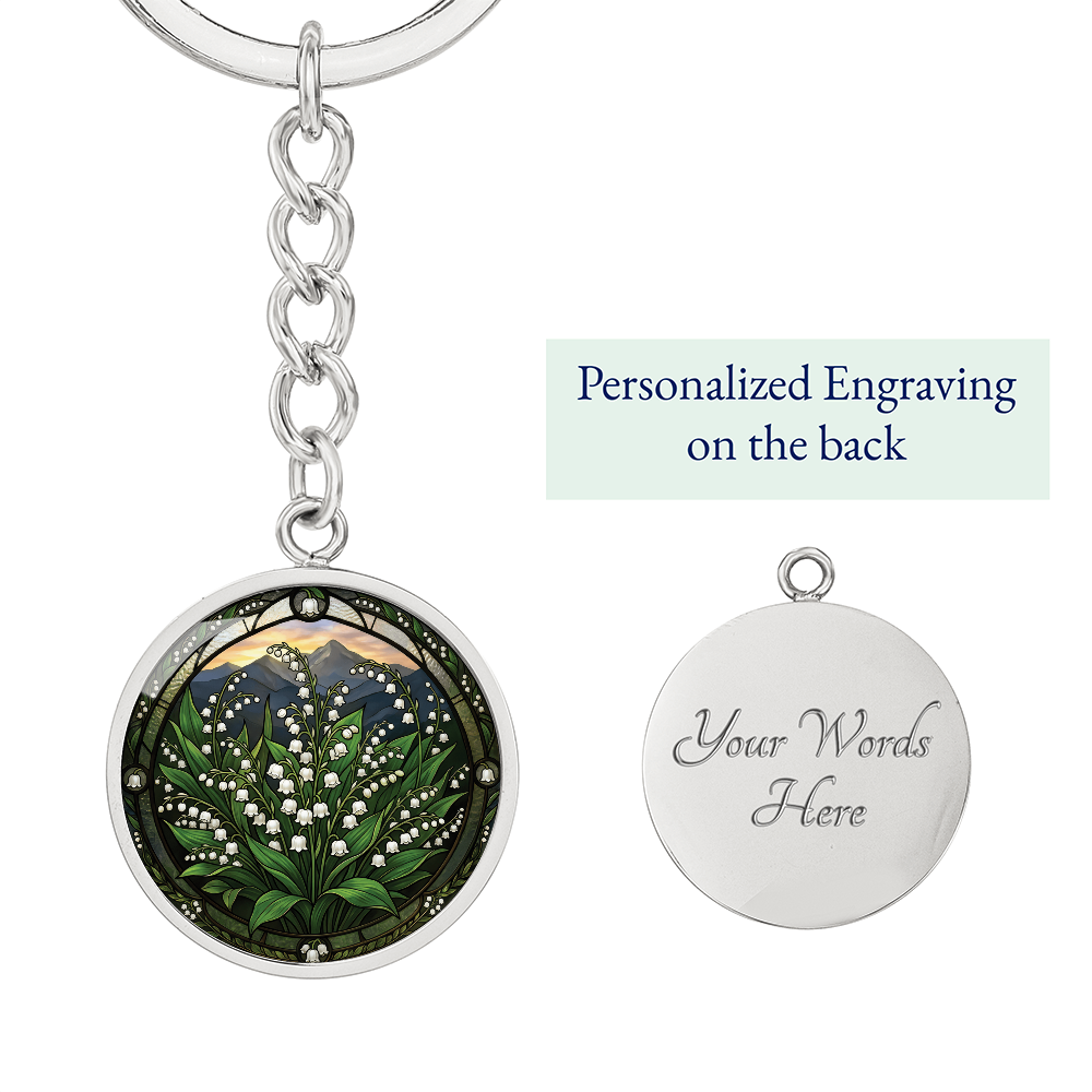 White Lily of the Valley Keychain - May Birth Flower Pendant Jewelry