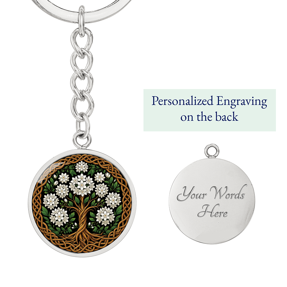 Celtic Tree of Life Pendant Keychain - Narcissus December Birth Flower Jewelry