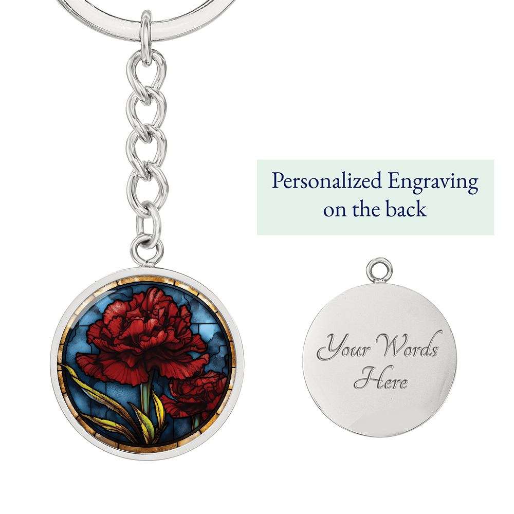 Carnation Keychain - January Birth Flower Pendant Jewelry