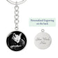 Elegant Silver pendant featuring a Personalized Fox Keychain, With a silver Fox Set against a black background. This jewelry offers Customization with an engraving option for a name.