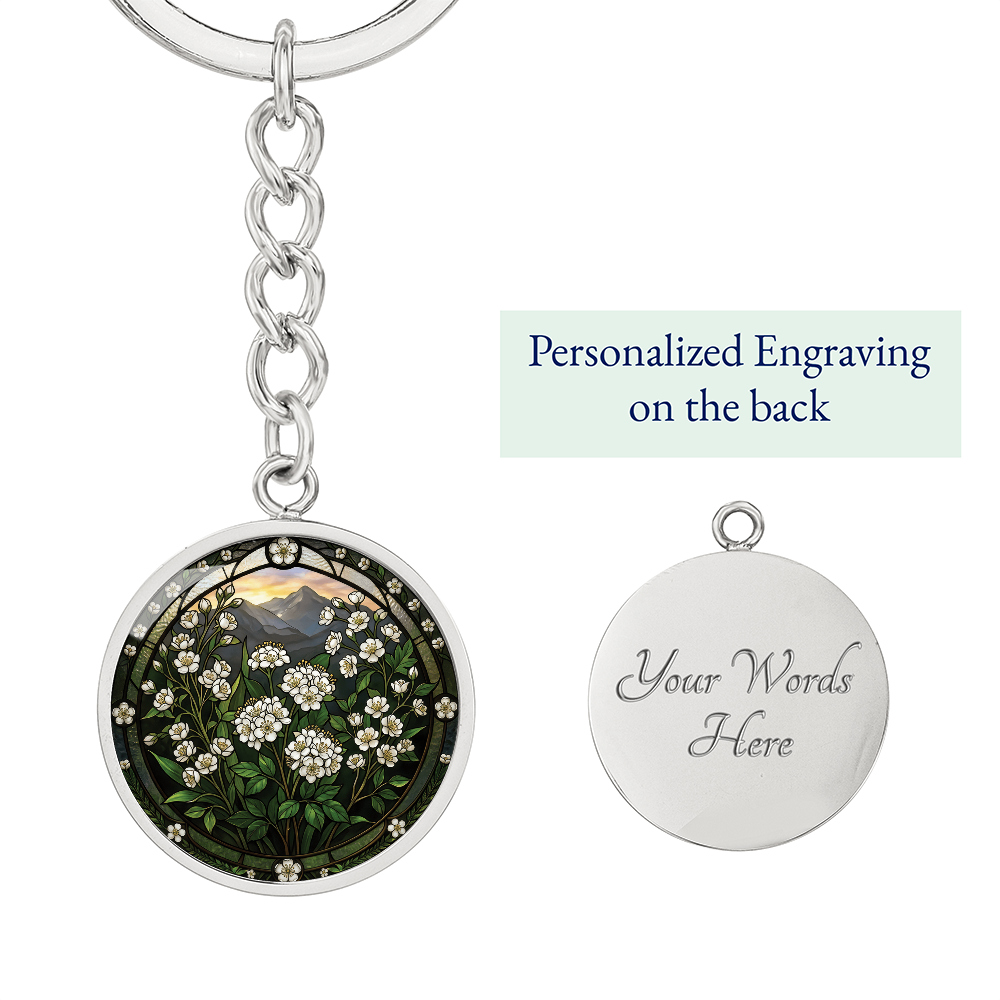 White Hawthorn Keychain - May Birth Flower Pendant Jewelry