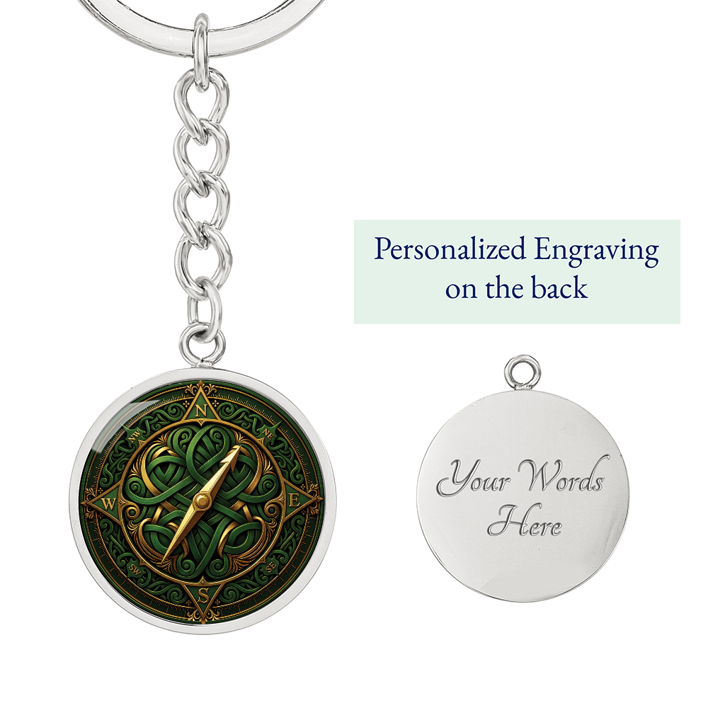 Compass Rose Keychain - Green Celtic Pendant Jewelry