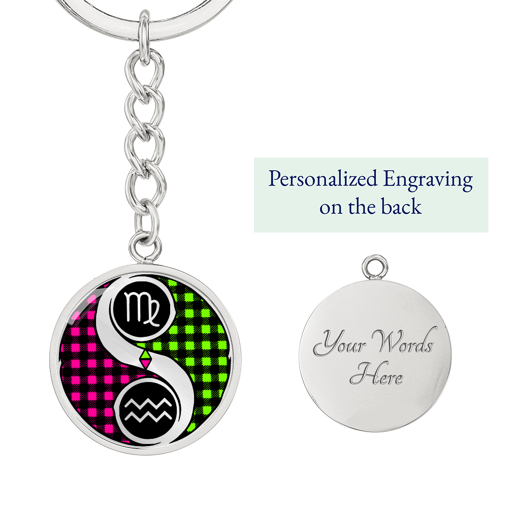 Virgo & Aquarius Keychain - Couples Zodiac Yin Yang Pendant Jewelry
