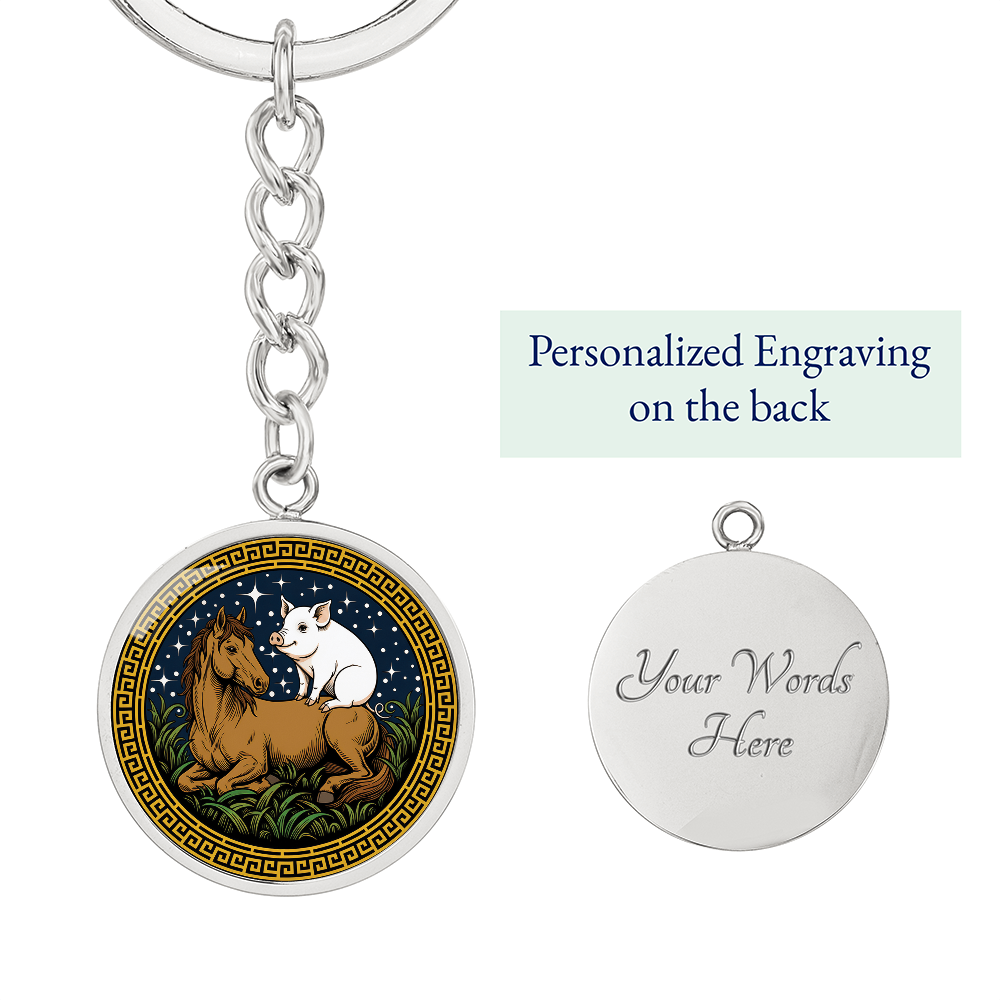 Pig and Horse Keychain - Couples Chinese Zodiac Animal Pendant Jewelry