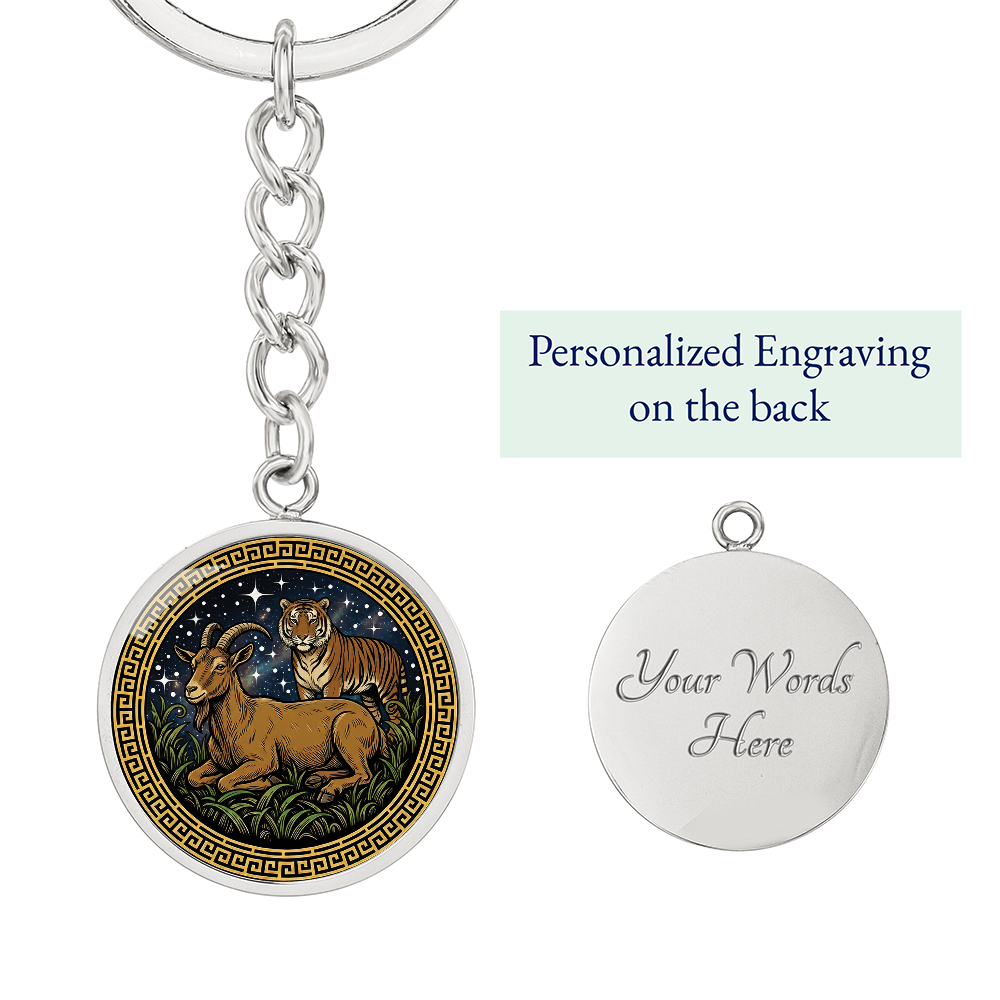 Tiger & Goat Keychain - Couples Chinese Zodiac Animal Pendant Jewelry
