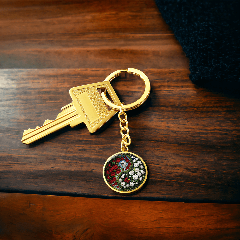 Rose Yin Yang Keychain - June Birth Month Flower Pendant Jewelry