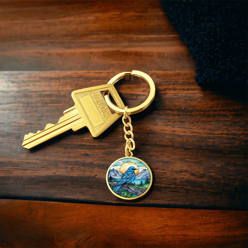 Personalized Mountain Bluebird Keychain, Idaho State Bird Keychain, Blue Bird Charm Pendant, Gold Nature Jewelry Gift For Her or Him