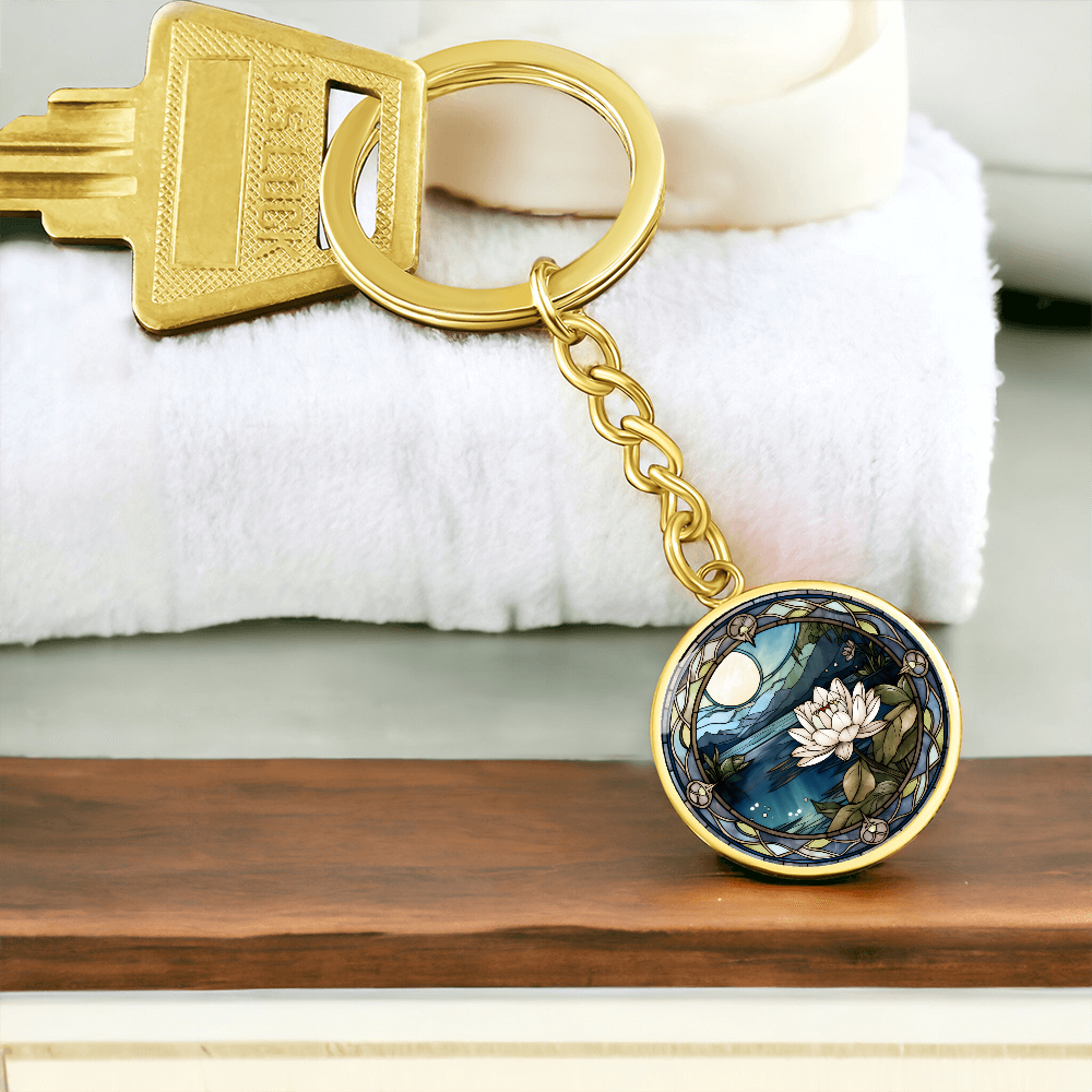 Water Lily Keychain - July Birth Flower Pendant Jewelry