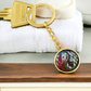 Larkspur Yin Yang Keychain - July Birth Month Flower Pendant Jewelry