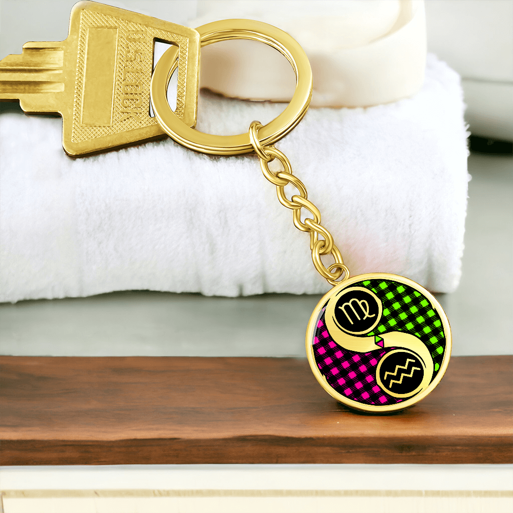 Virgo & Aquarius Keychain - Couples Zodiac Yin Yang Pendant Jewelry