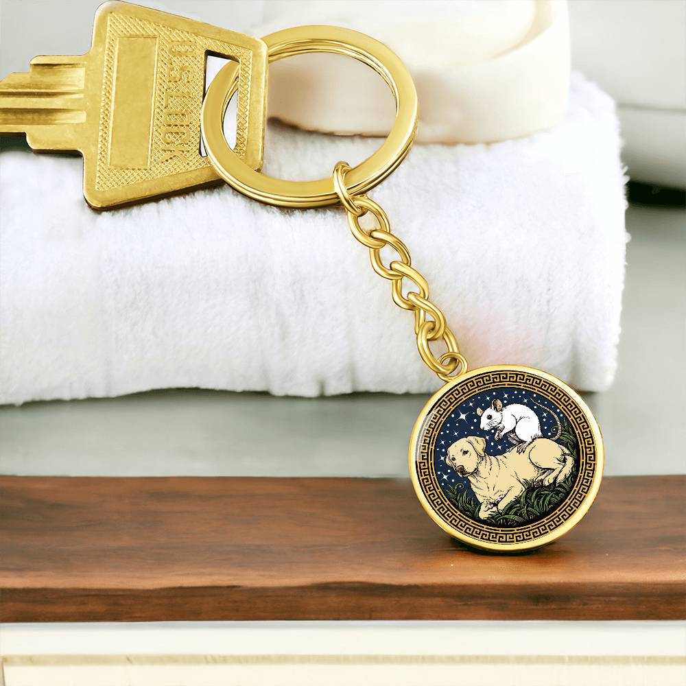 Dog and Rat Keychain - Couples Chinese Zodiac Animal Pendant Jewelry