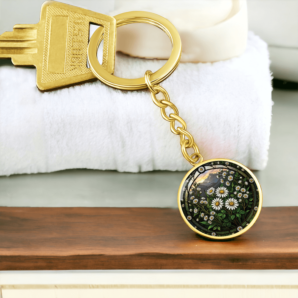 White Daisy Keychain - April Birth Flower Pendant Jewelry
