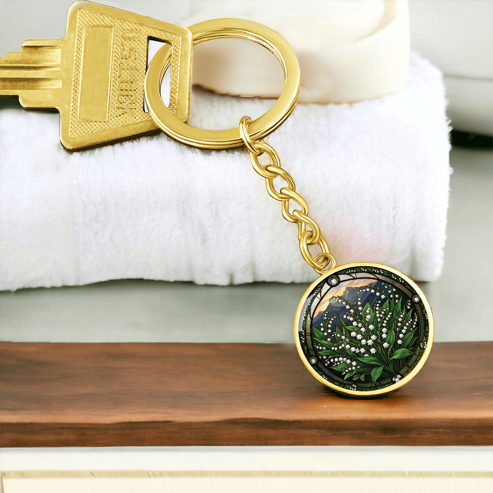 White Lily of the Valley Keychain - May Birth Flower Pendant Jewelry