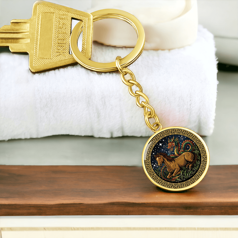 Dragon & Horse Keychain - Couples Chinese Zodiac Animal Pendant Jewelry