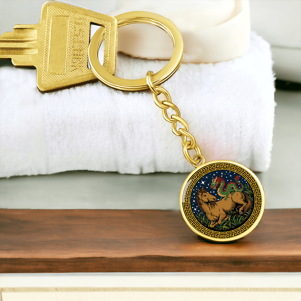 Dragon and Horse Keychain - Couples Chinese Zodiac Animal Pendant Jewelry