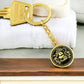 This Year of the dragon keychain. Elegant gold pendant with a rabbit & dragon, is set against a gold backdrop. This jewelry offers personalization with an engraving option for a name.