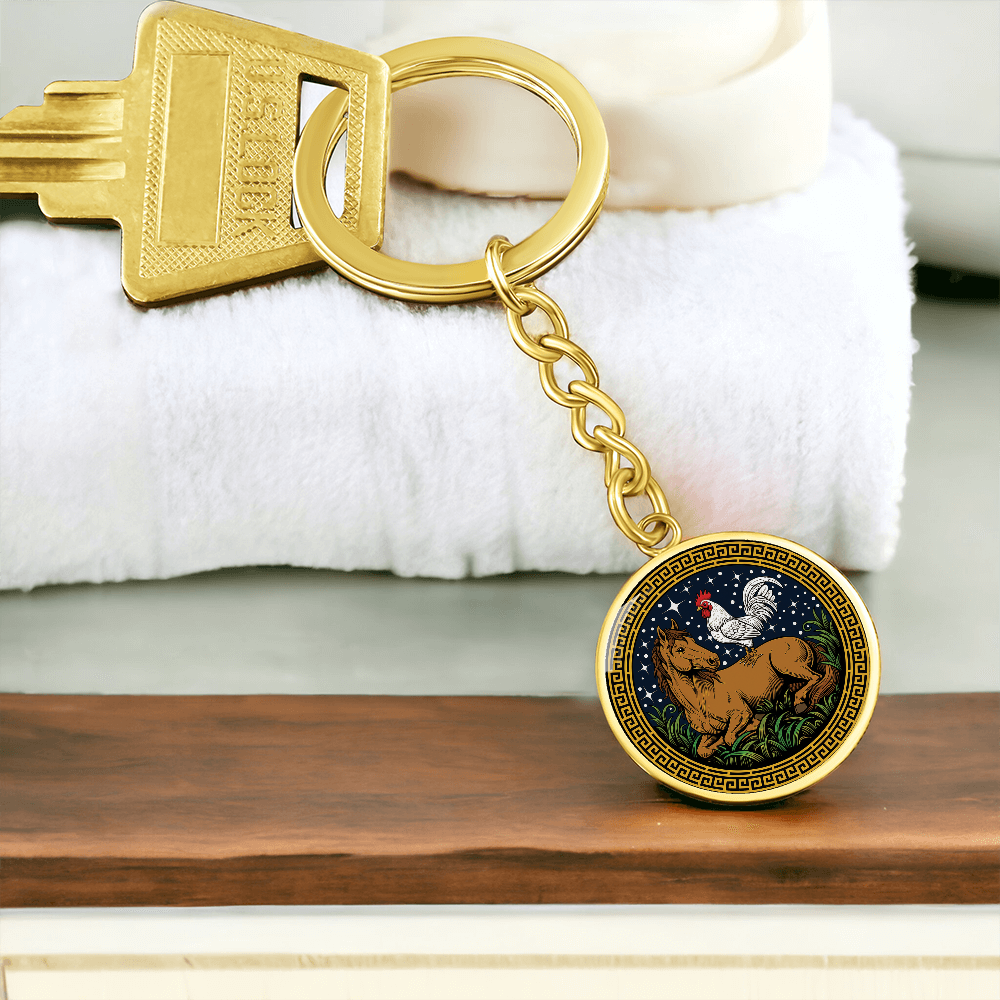 Rooster and Horse Keychain - Couples Chinese Zodiac Animal Pendant Jewelry