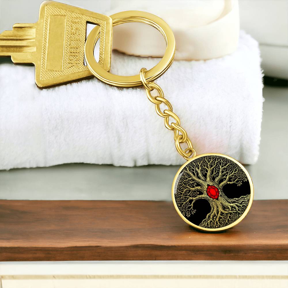 Tree of Life Keychain - Red Birthstone Design