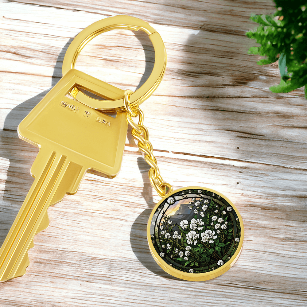 White Sweet Pea Keychain - April Birth Flower Pendant Jewelry