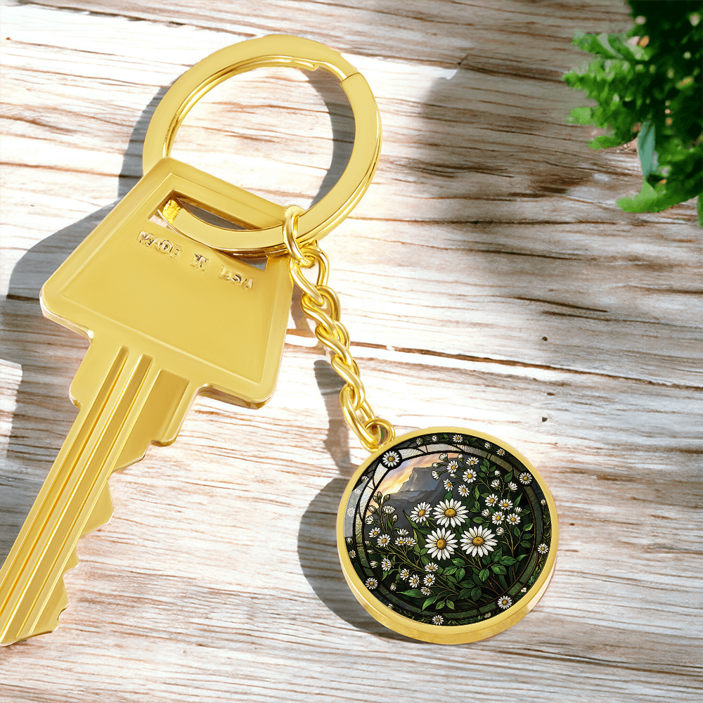 White Daisy Keychain - April Birth Flower Pendant Jewelry