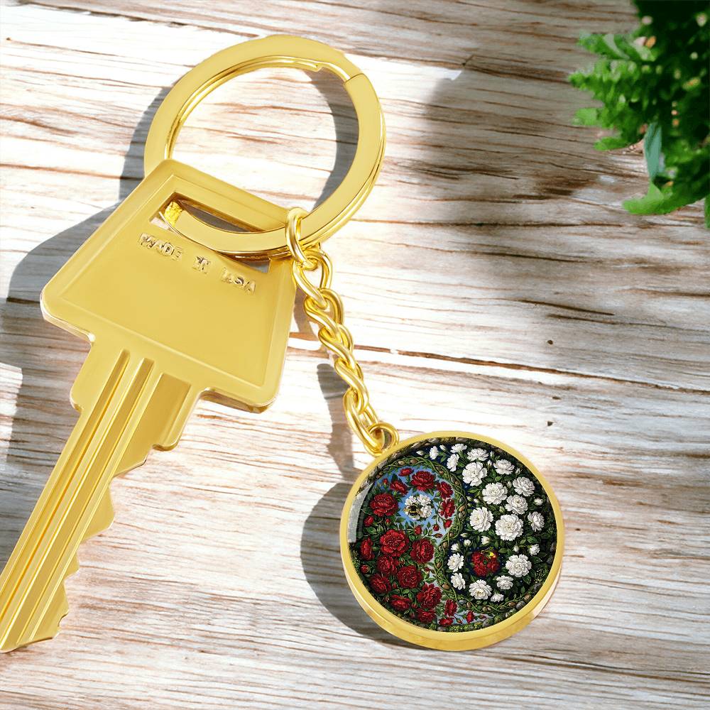 Carnation Yin Yang Keychain - January Birth Month Flower Pendant Jewelry