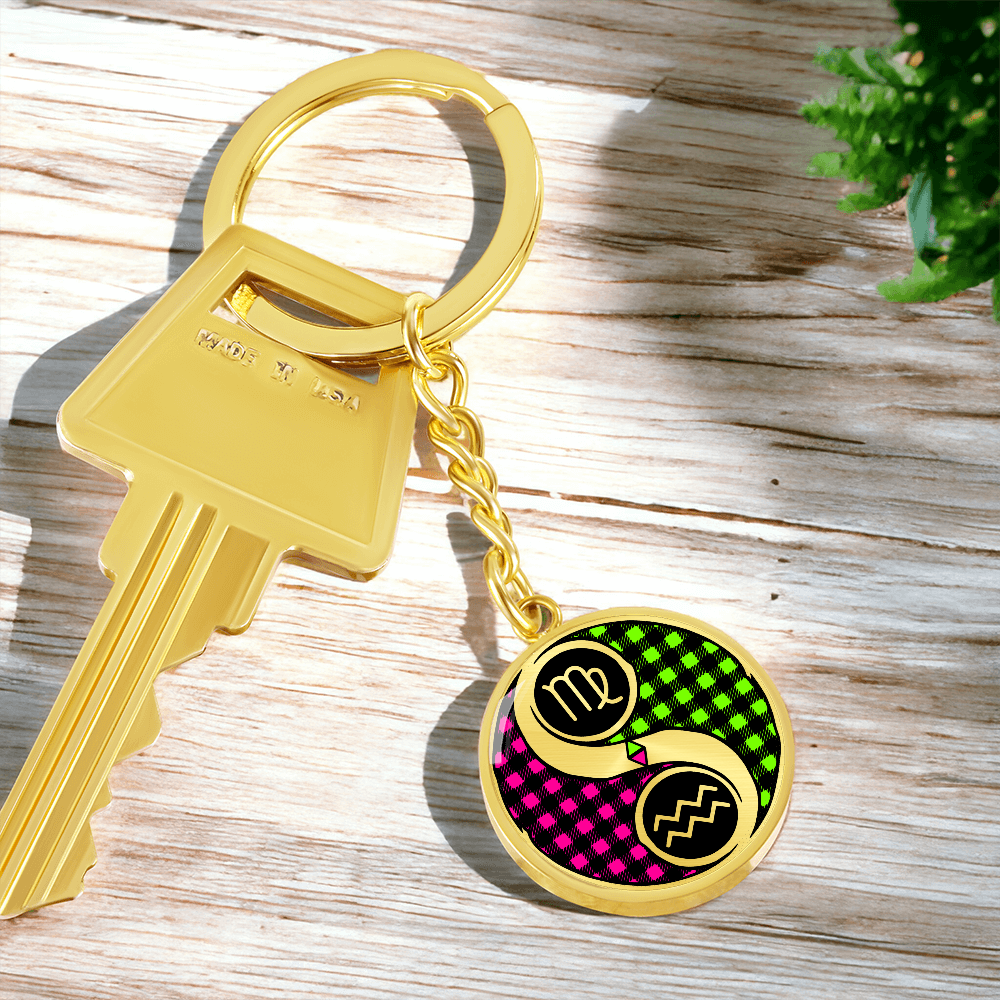Virgo & Aquarius Keychain - Couples Zodiac Yin Yang Pendant Jewelry