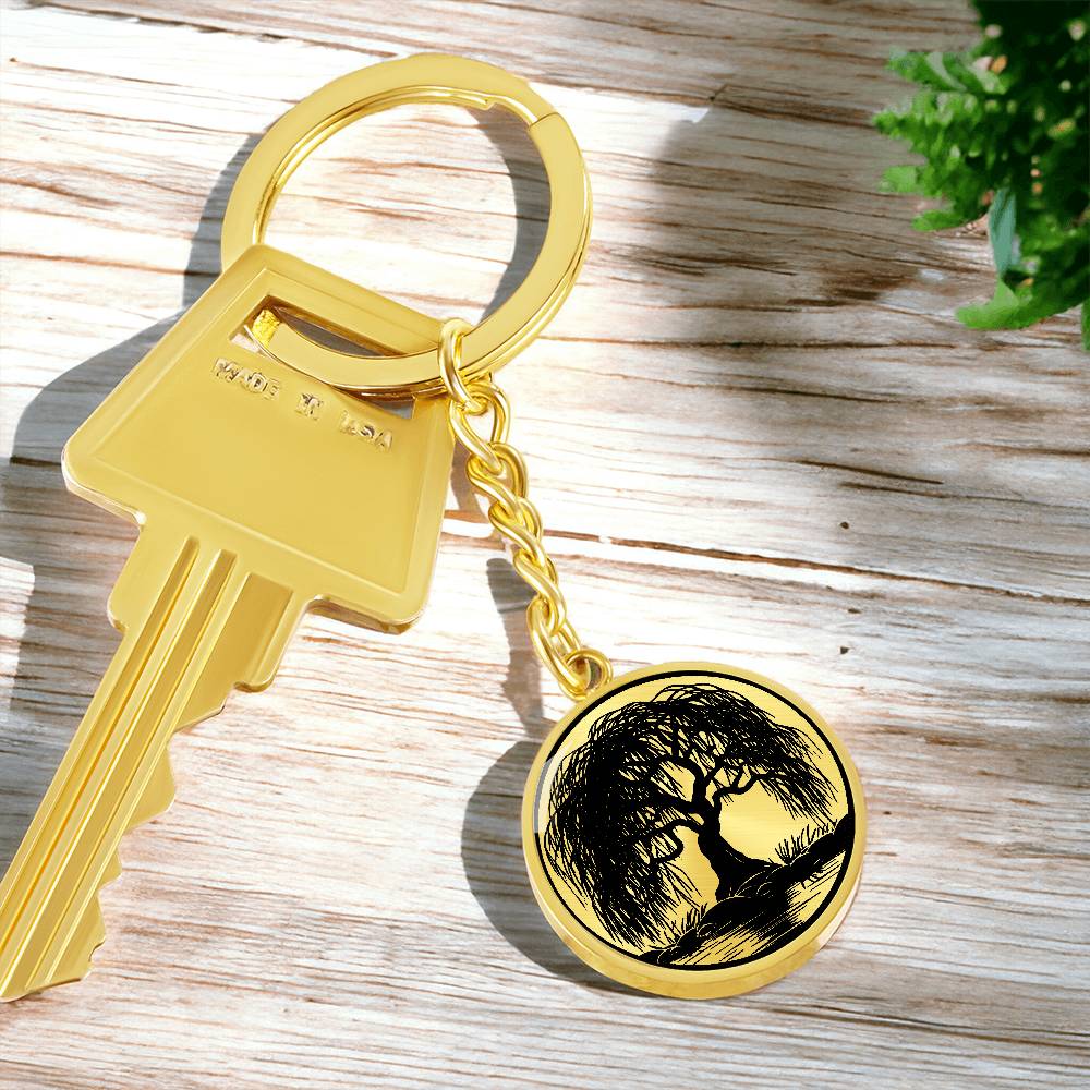 Gold Weeping Willow Tree Keychain with a Gold Key