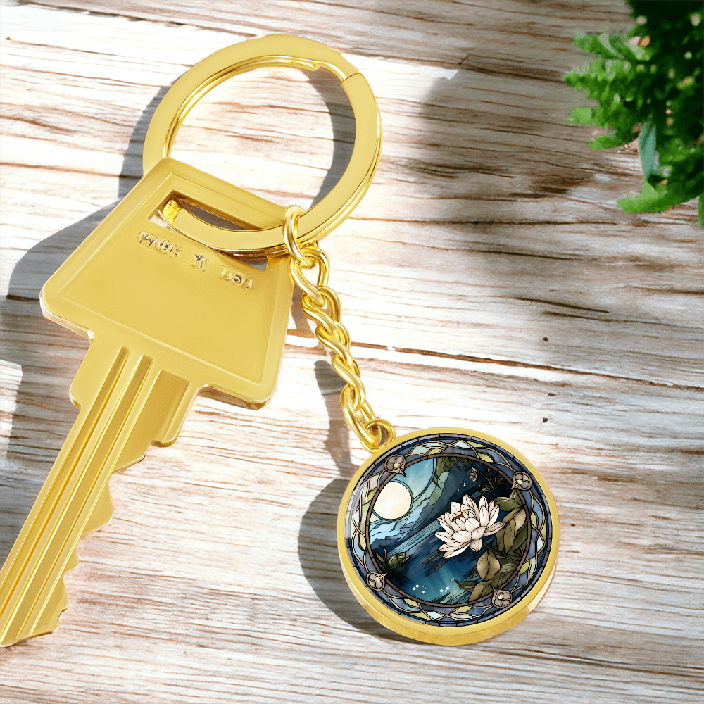 Water Lily Keychain - July Birth Flower Pendant Jewelry