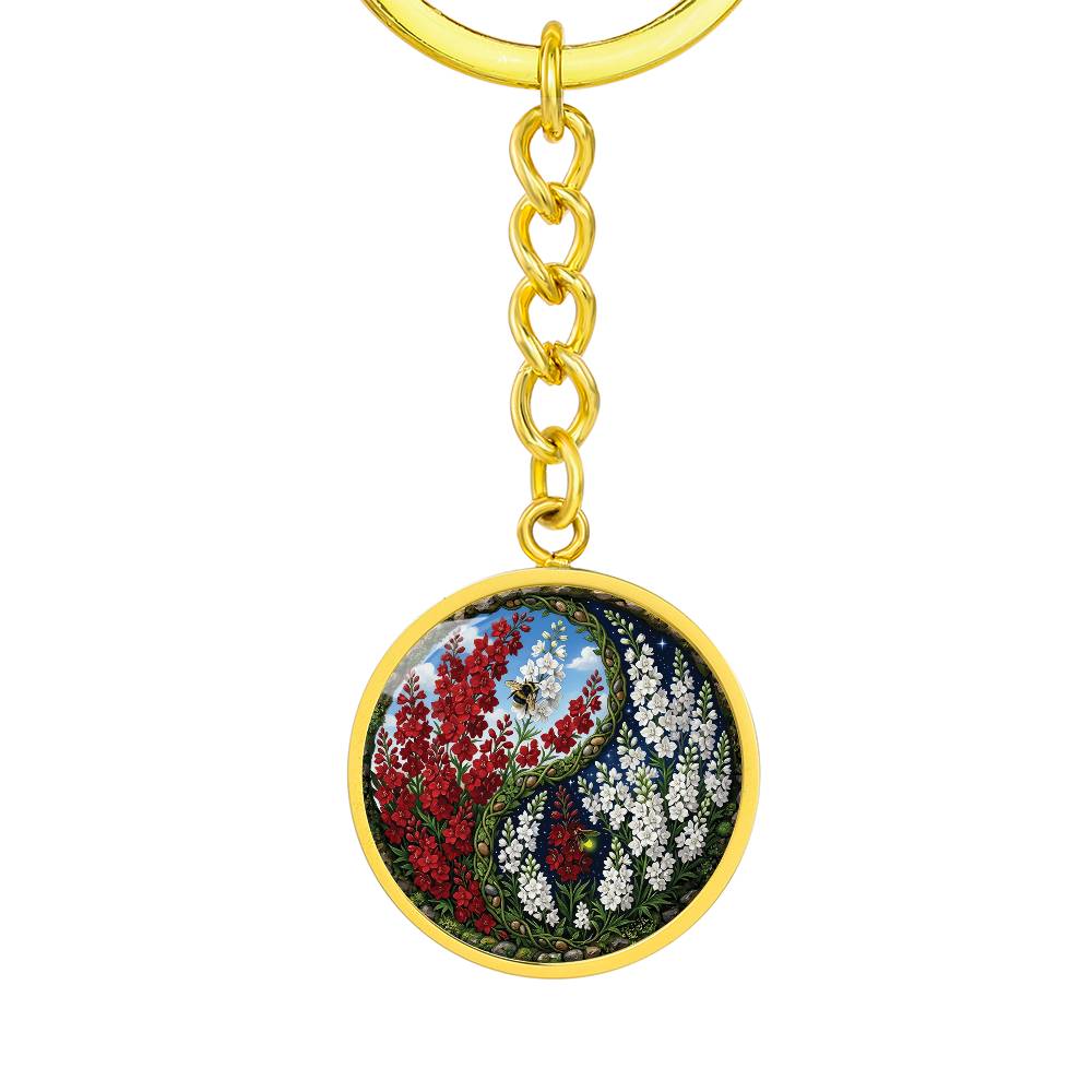 Larkspur Yin Yang Keychain - July Birth Month Flower Pendant Jewelry