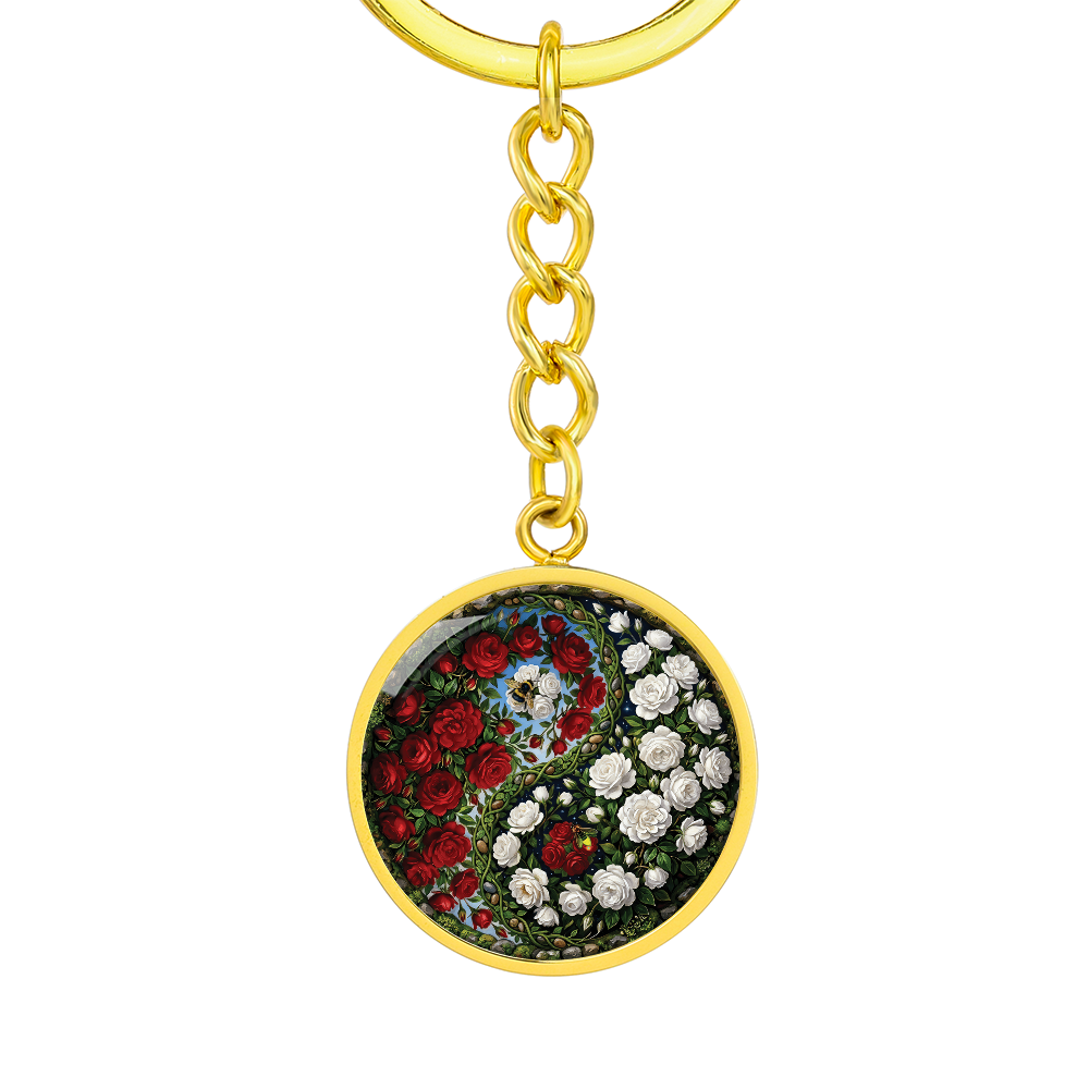 Rose Yin Yang Keychain - June Birth Month Flower Pendant Jewelry