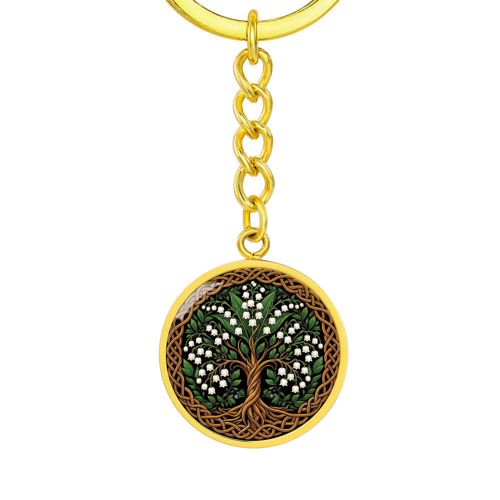 Celtic Tree of Life Pendant Keychain - Lily of the Valley May Birth Flower Jewelry