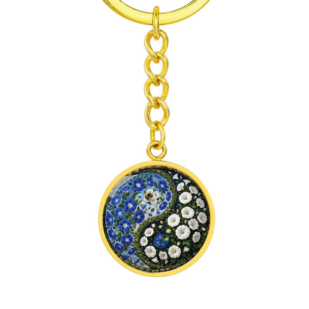 Morning Glory Yin Yang Keychain - September Birth Month Flower Pendant Jewelry