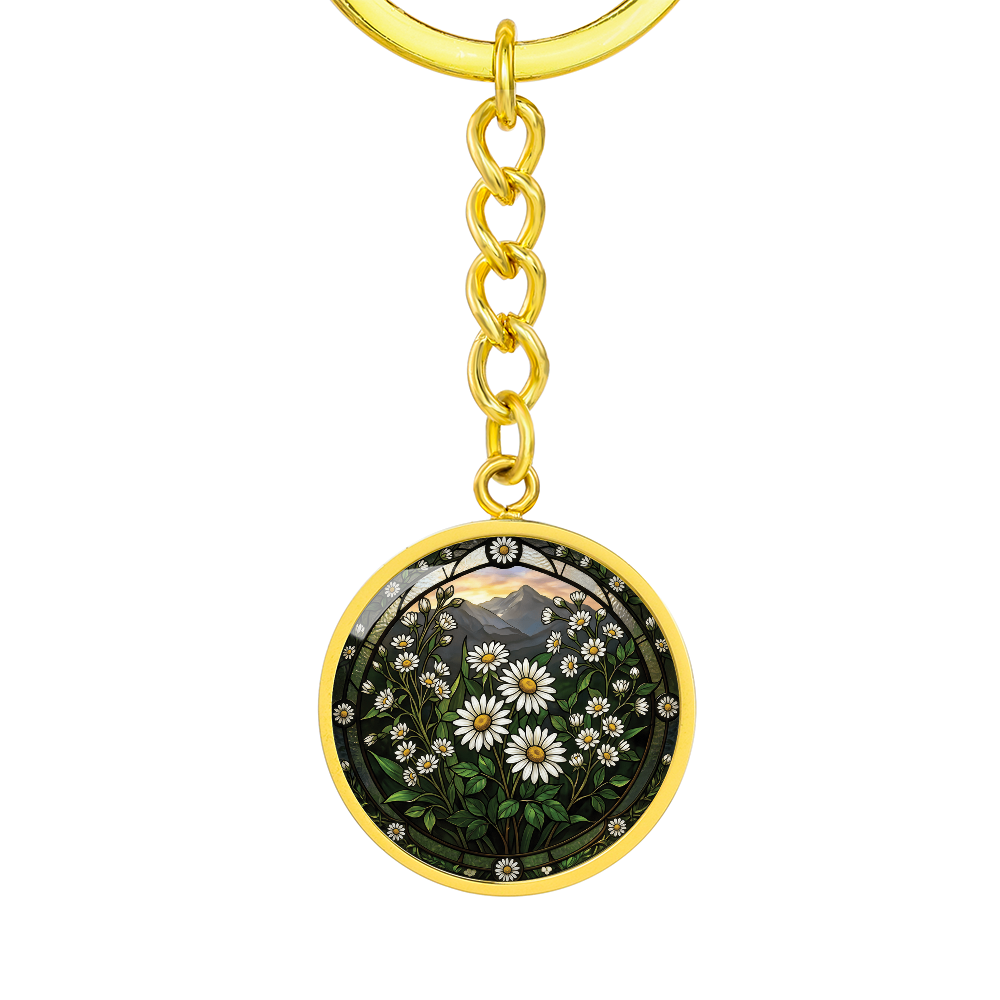 White Daisy Keychain - April Birth Flower Pendant Jewelry