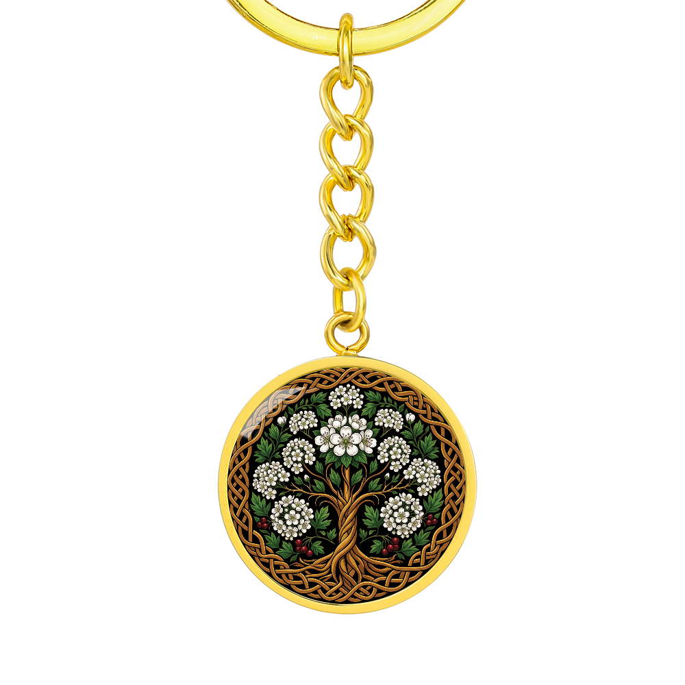 Celtic Tree of Life Pendant Keychain - Hawthorn May Birth Flower Jewelry