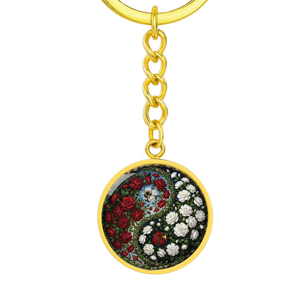 Carnation Yin Yang Keychain - January Birth Month Flower Pendant Jewelry