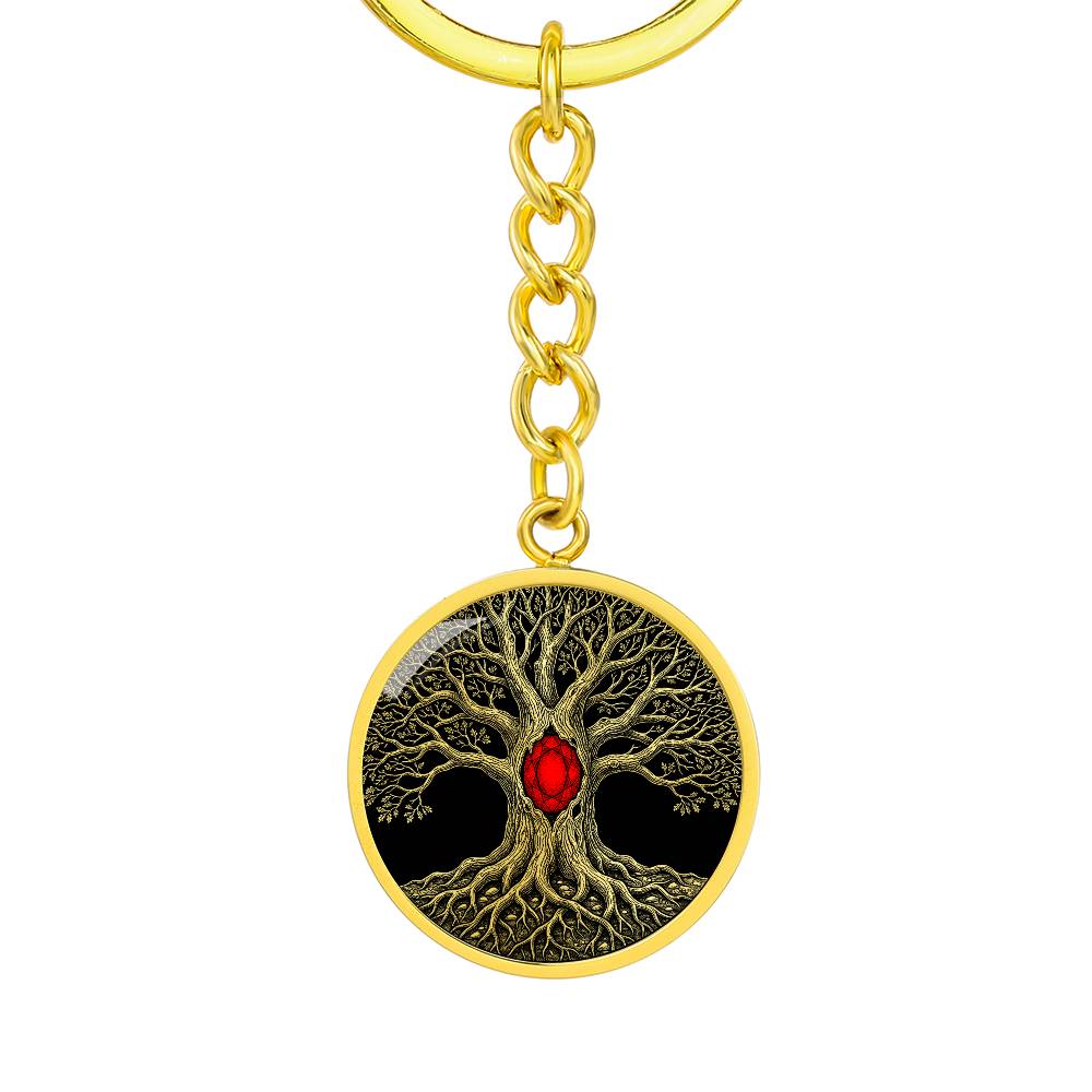 Tree of Life Keychain - Red Birthstone Design
