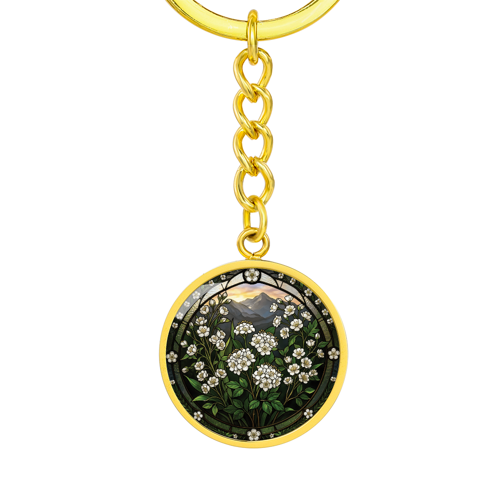 White Hawthorn Keychain - May Birth Flower Pendant Jewelry