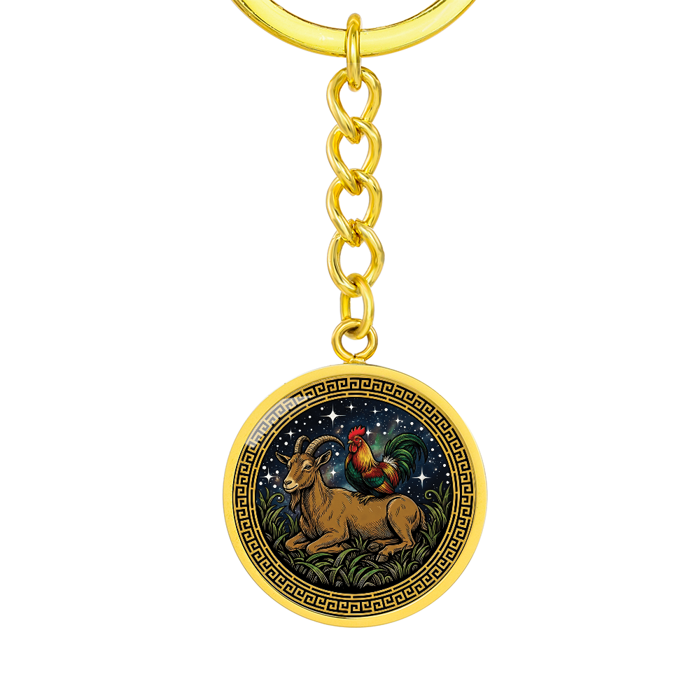 Rooster & Goat Keychain - Couples Chinese Zodiac Animal Pendant Jewelry