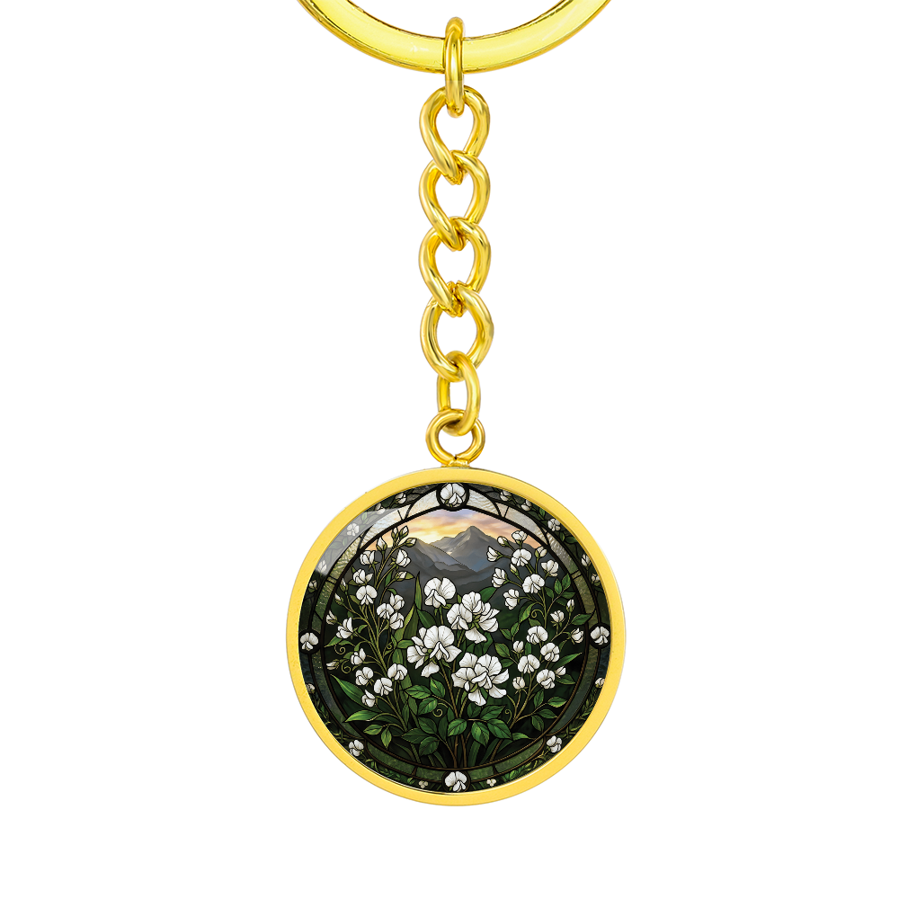 White Sweet Pea Keychain - April Birth Flower Pendant Jewelry