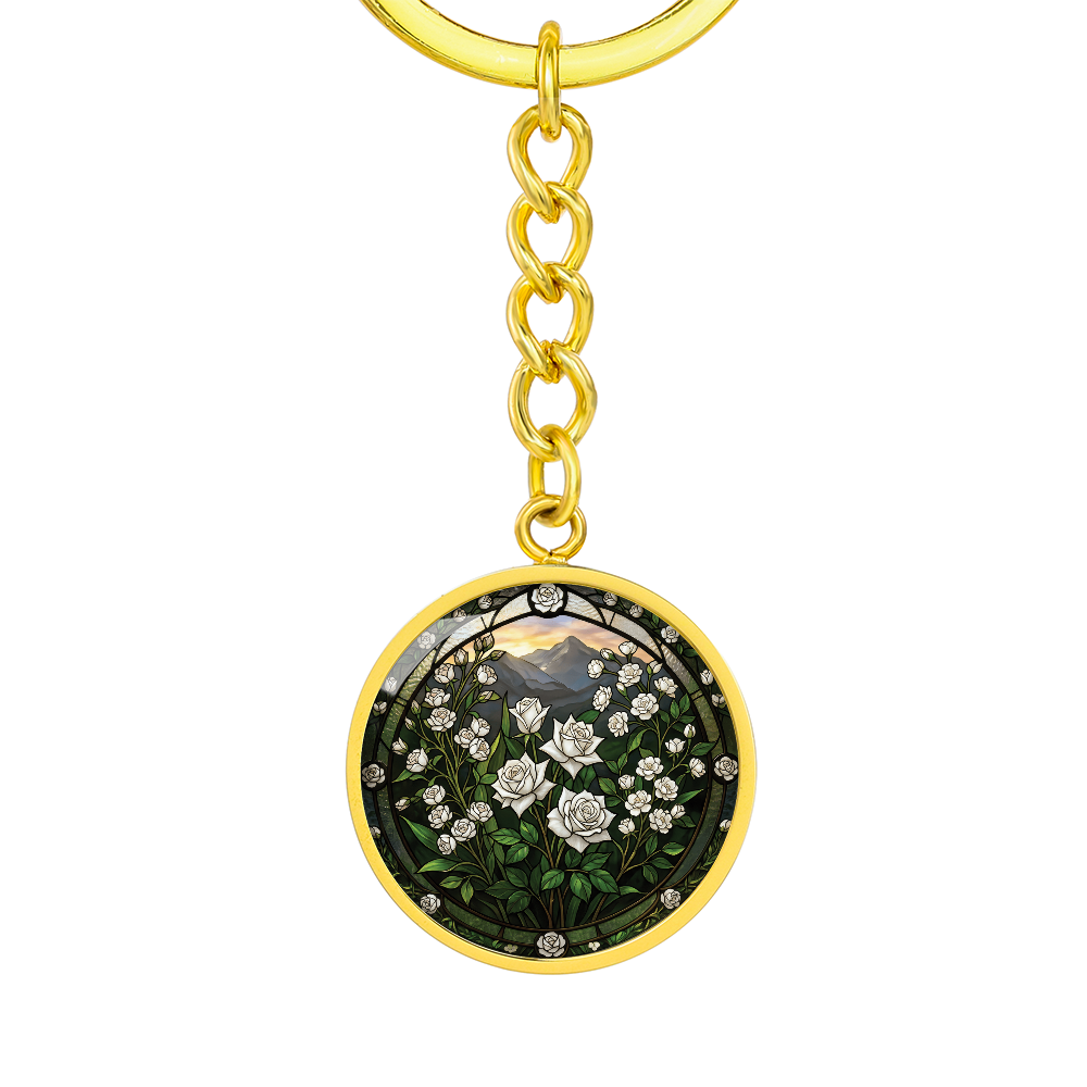 White Rose Keychain - June Birth Flower Pendant Jewelry