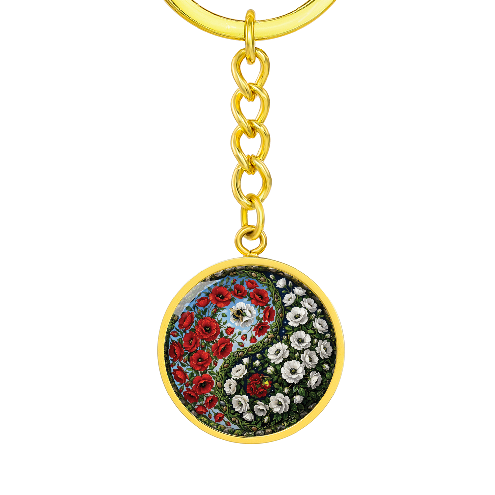 Poppy Yin Yang Keychain - August Birth Month Flower Pendant Jewelry