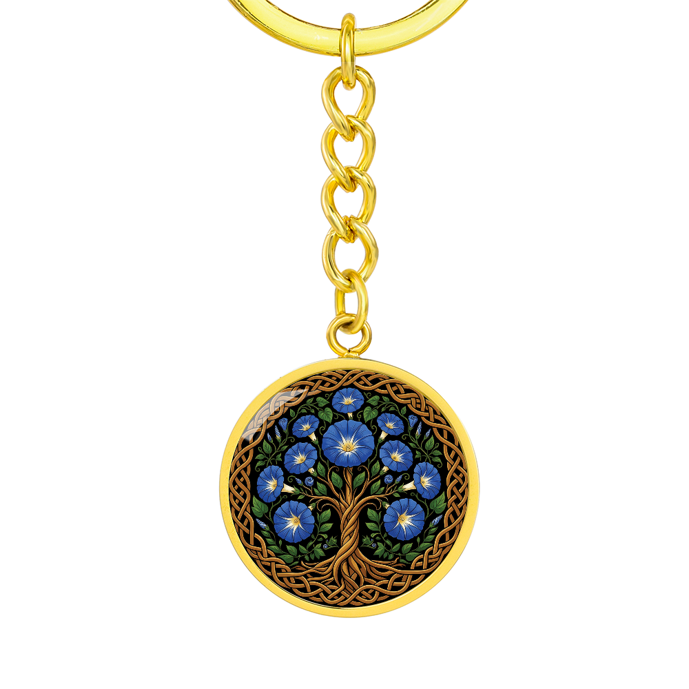 Celtic Tree of Life Pendant Keychain - Morning Glory September Birth Flower Jewelry