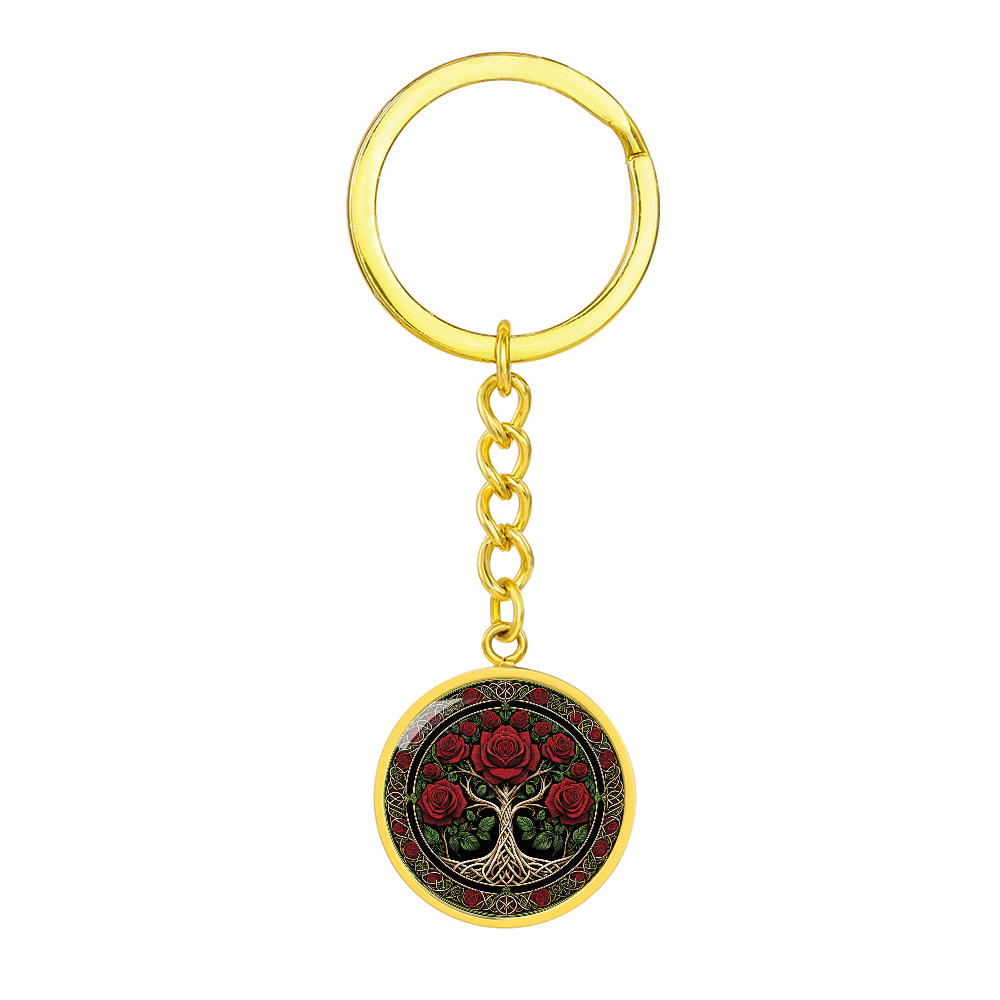 Celtic Tree of Life Pendant Keychain - Rose June Birth Flower Jewelry