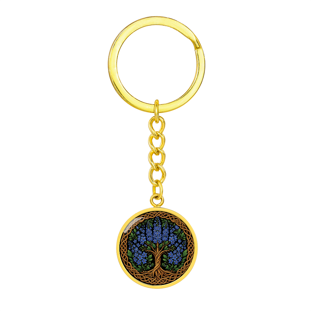 Celtic Tree of Life Pendant Keychain - Larkspur July Birth Flower Jewelry