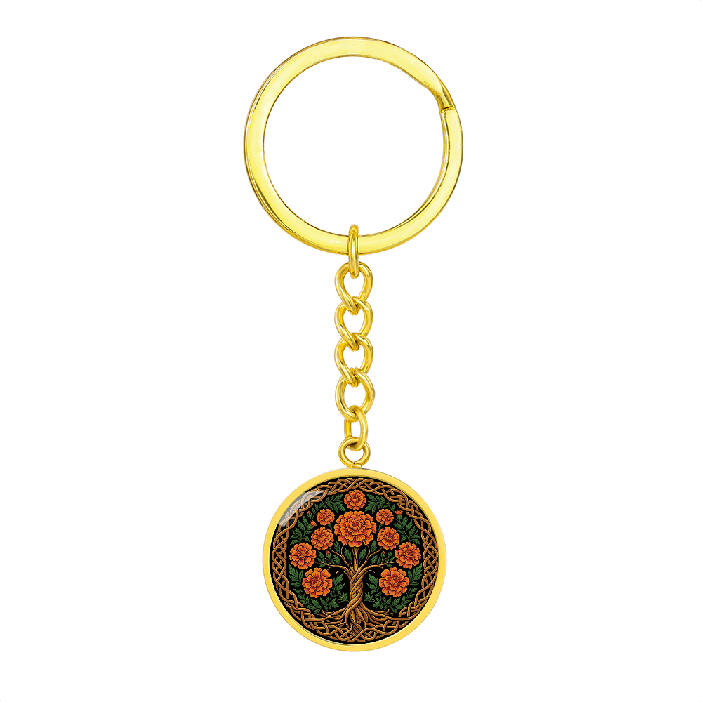 Celtic Tree of Life Pendant Keychain - Marigold October Birth Flower Jewelry
