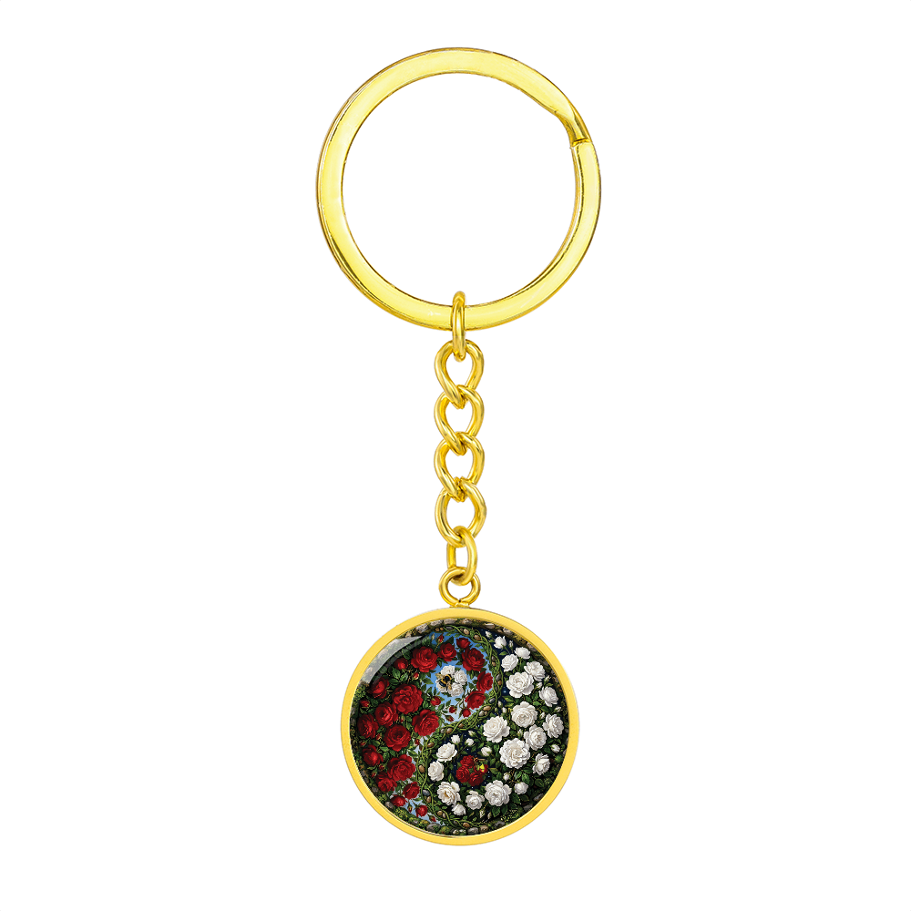 Rose Yin Yang Keychain - June Birth Month Flower Pendant Jewelry
